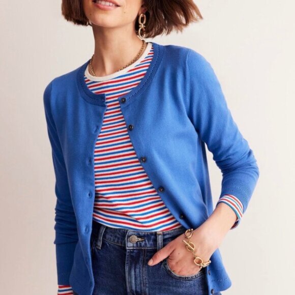 Boden Catriona Cotton Cardigan | Medium | Brilliant Blue - Picture 1 of 8